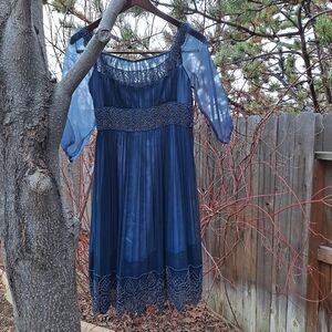 Adrianna Papell Evening Vintage Beaded Dress 100% Silk lining Is Polyester